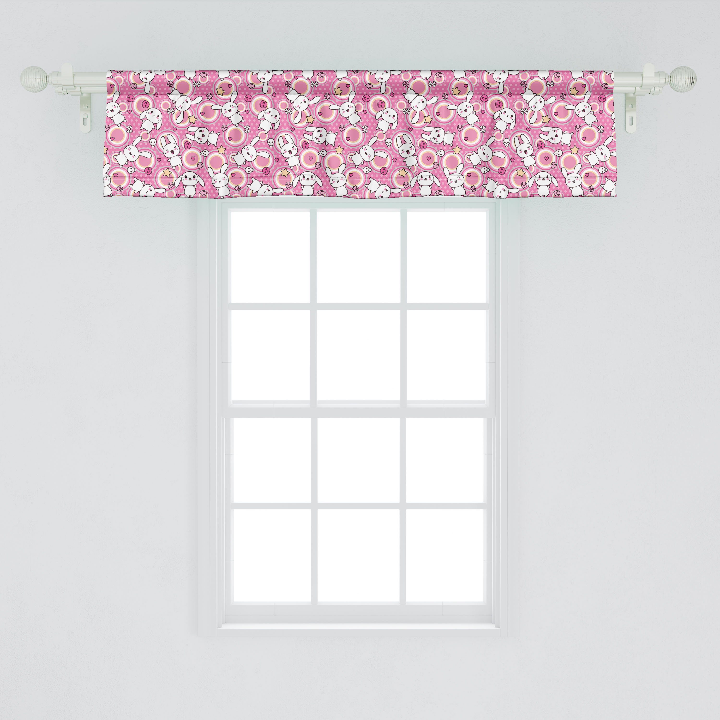 Scheibengardine Vorhang Volant für Küche Dekor Cartoon-Tier Schlafzimmer Abakuhaus, mit Microfaser, Doodle Kawaii Stangentasche