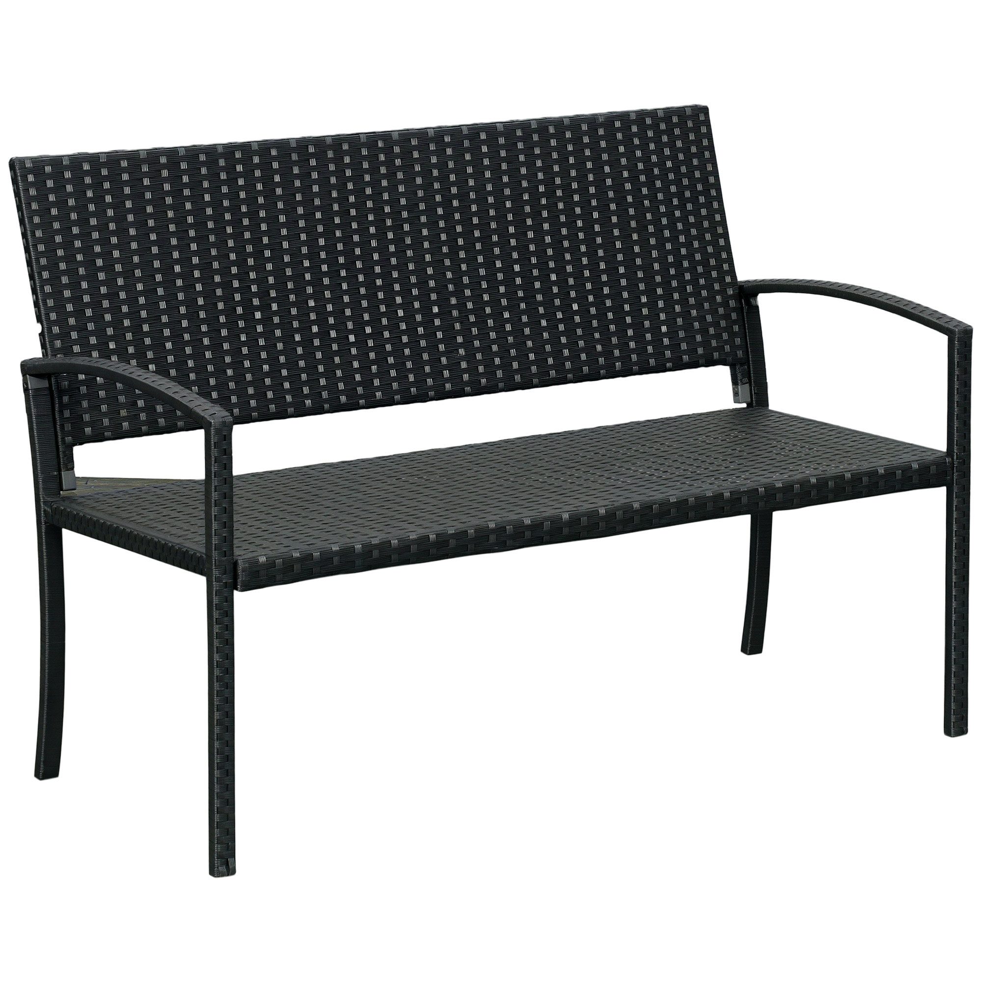 Outsunny Gartenbank für 2 Personen, bis 240 kg Belastbar, Schwarz, 122 x 60 x 85cm (Gartenmöbel, 1-St., Sitzbank), Sitzbank in Rattanoptik, Mit Stahlrahmen
