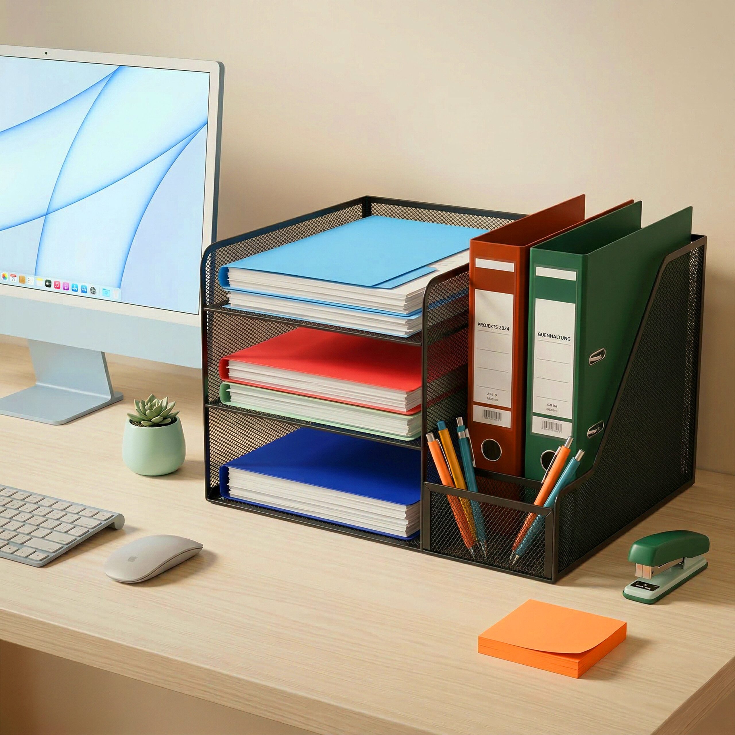 relaxdays Briefablage Schreibtisch Organizer Metall 5 Ablagen, schwarz