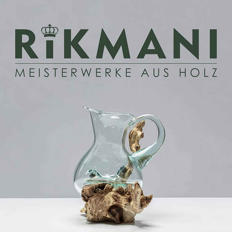 Rikmani Karaffe VIA Schmelzkaraffe auf Holzpodest - Designer Vase aus Glas mundgeblasen auf Holzwurzel Blumenvase Wasserkaraffe Schmelzvase