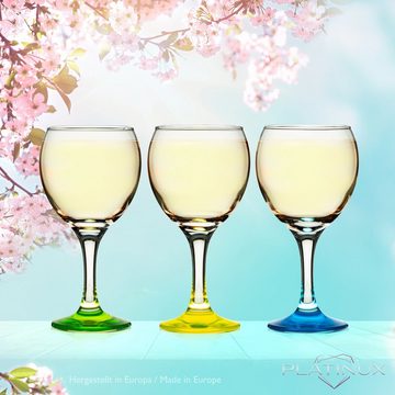 PLATINUX Weinglas Trinkgläser bunt, Glas, Weingläser mit buntem Stiel Getränkeglas Wasserglas Weißweingläser