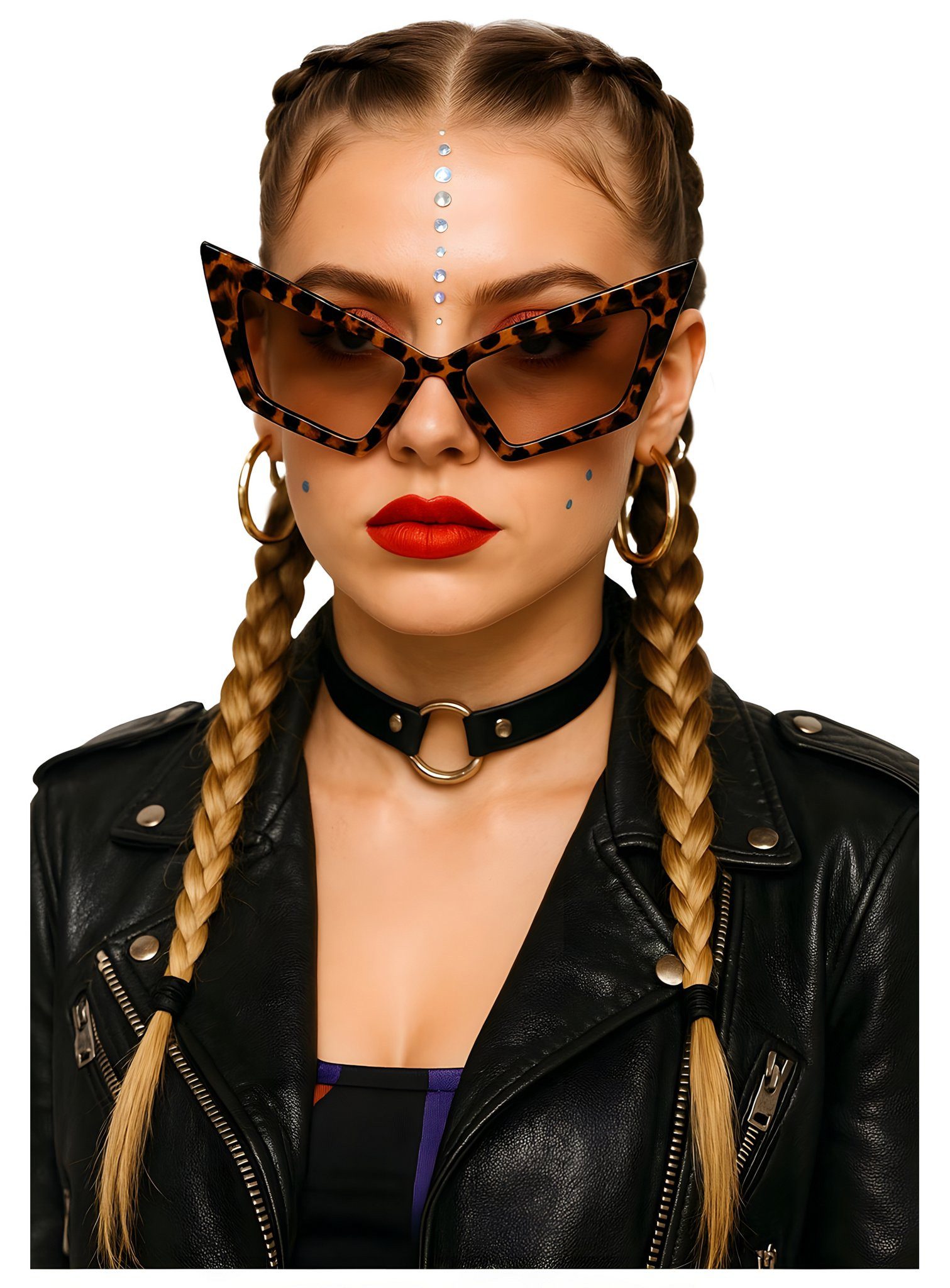 Metamorph Kostüm 70er Jahre Leopardenbrille, Extravagante Brille im Retro-Leo-Style