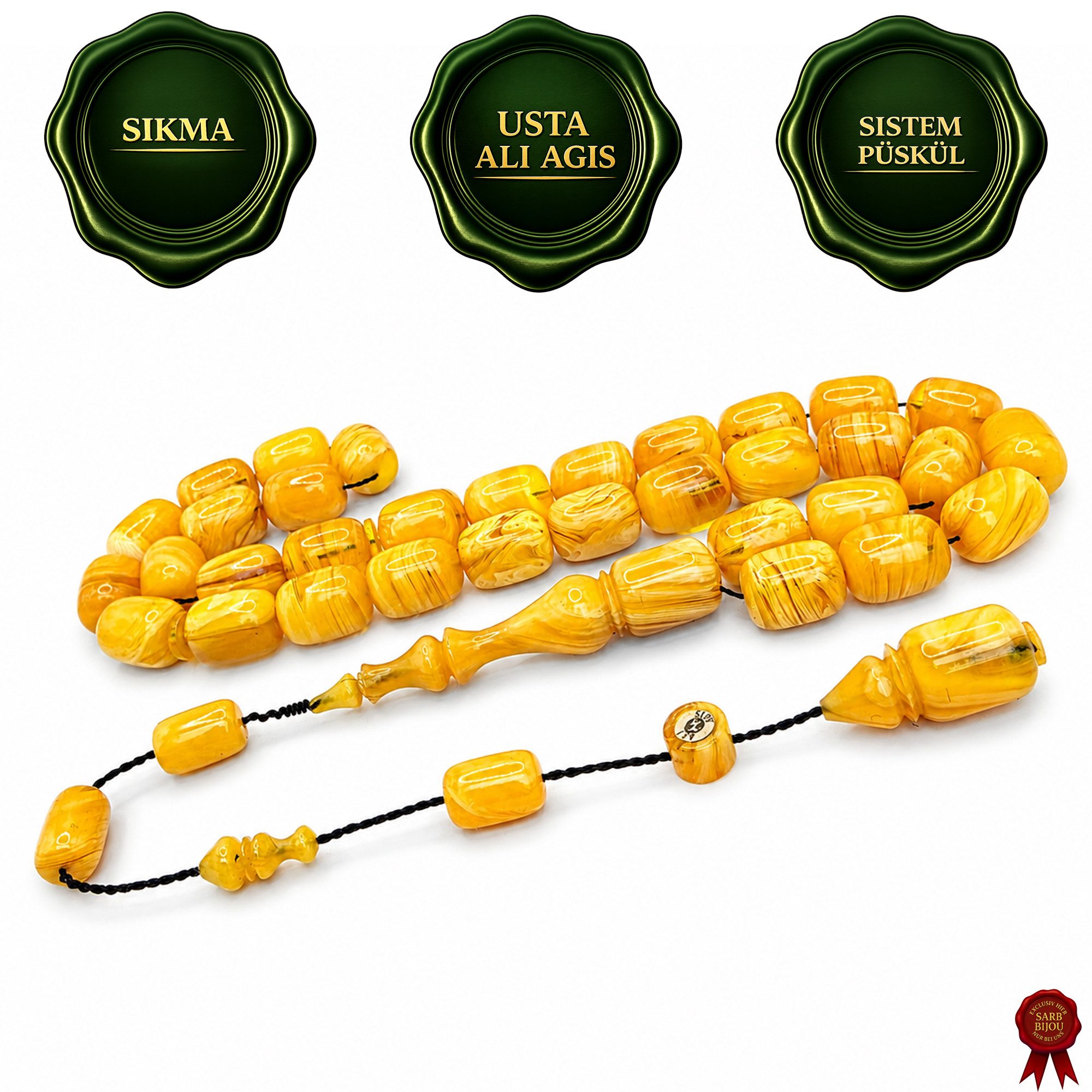 M-Punkt24 Kettenanhänger Tesbih Tespih aus (SIKMA, USTA ALI AGIS, SARB-BIJOU, Misbah, Subha, Tasbih, Tasbeh, Rosary, Gebetskette), Sistem Püskül, inkl. Etui