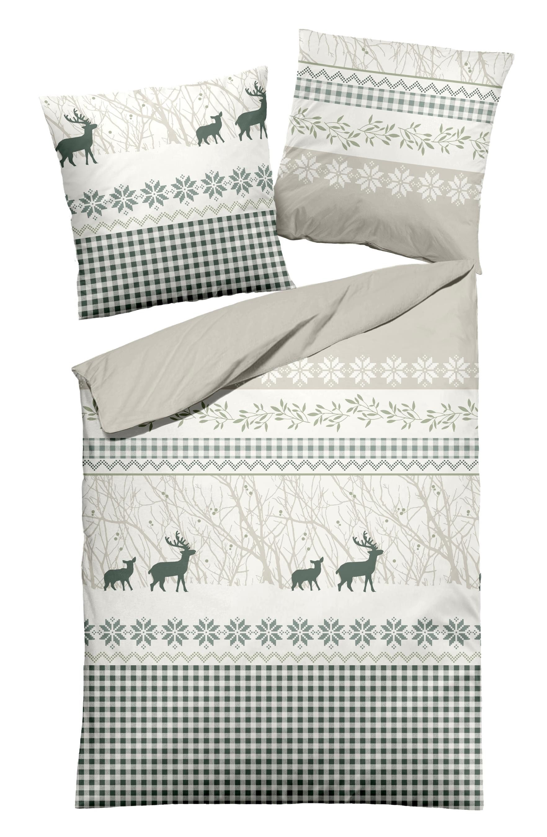 Carpe Sonno Bettwäsche Biber 135x200 Warme Winter Bettwäsche Flanell Weihnachten Hirsch Elch, Biber, 2 teilig, Schöne Edelflanell Bettwäsche Tiermotiv weich kuschel Bettset