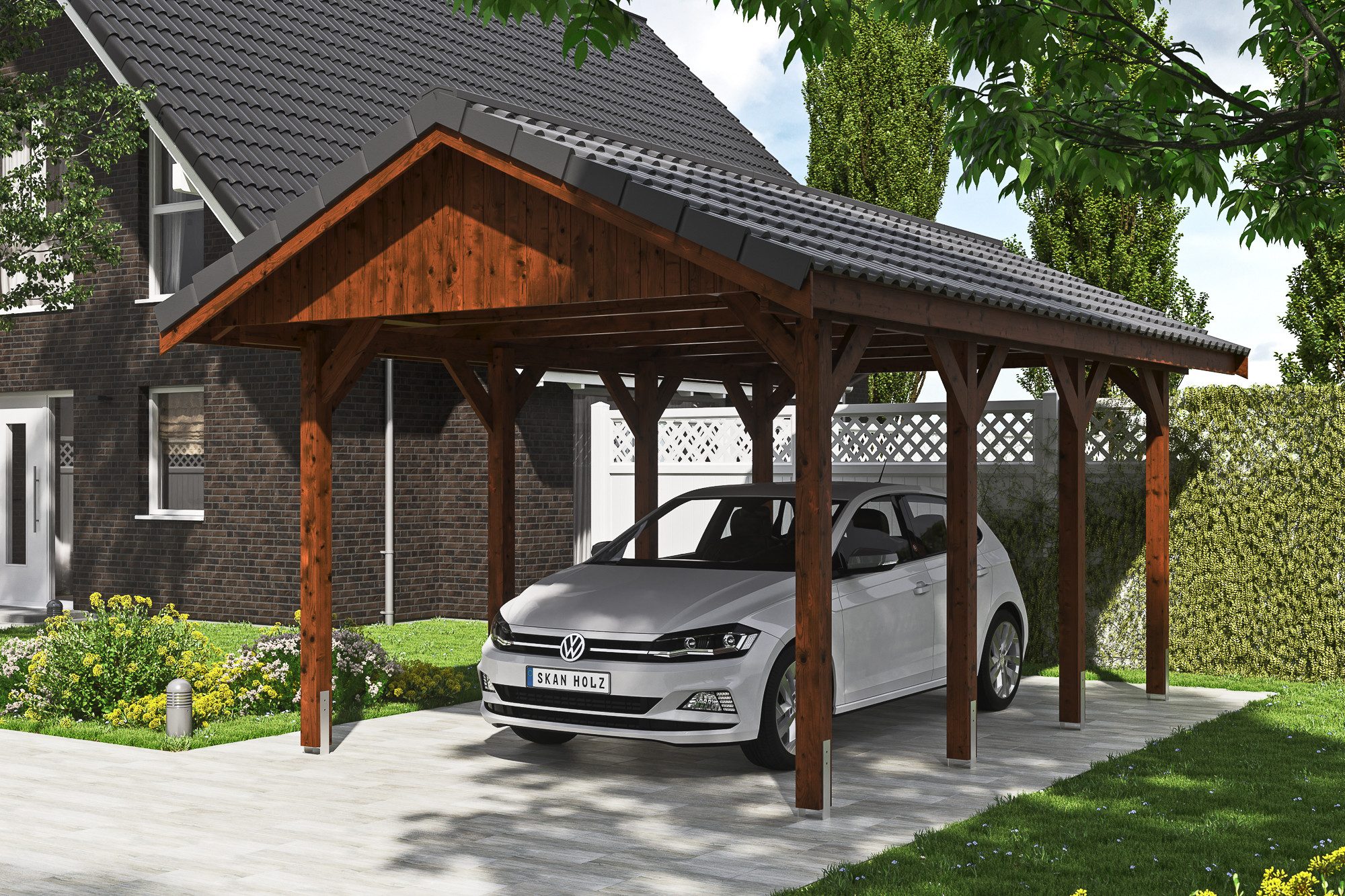 Thumbnail - Skanholz Einzelcarport Wallgau, BxT: 380x600 cm, 215 cm Einfahrtshöhe, mit Dachlattung