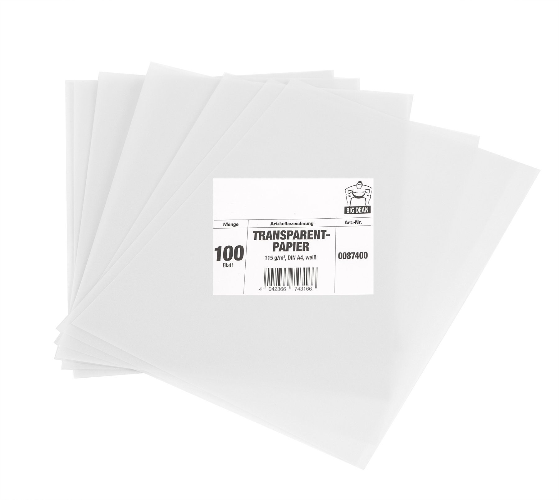 BigDean Transparentpapier 100 Blatt DIN A4 extra stark 115 g/m² weiß  transparent bedruckbar