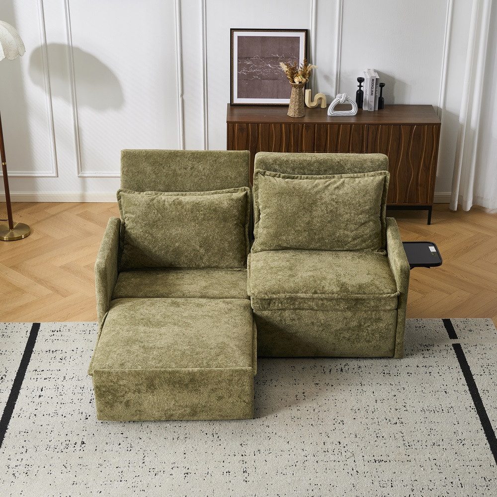 Leawin Sofa Sofas Wohnzimmer, Sofa mit Schlaffunktion mit USB & Relaxfunktion, 5-fach verstellbar, weich gepolstert und flexibel ausziehbar