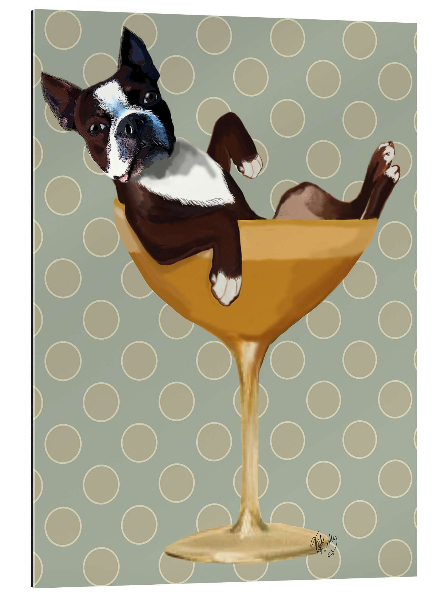Posterlounge XXL-Wandbild Fab Funky, Boston Terrier im Cocktailglas, Wohnzimmer Illustration