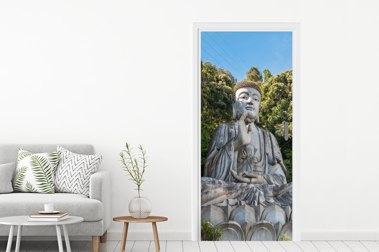 Fototapete Türtapete St), (1 für Buddha Spiritualität Türaufkleber, cm Dschungel - bedruckt, Matt, MuchoWow 75x205 - Buddha-Statuen - - Tür, Meditation,