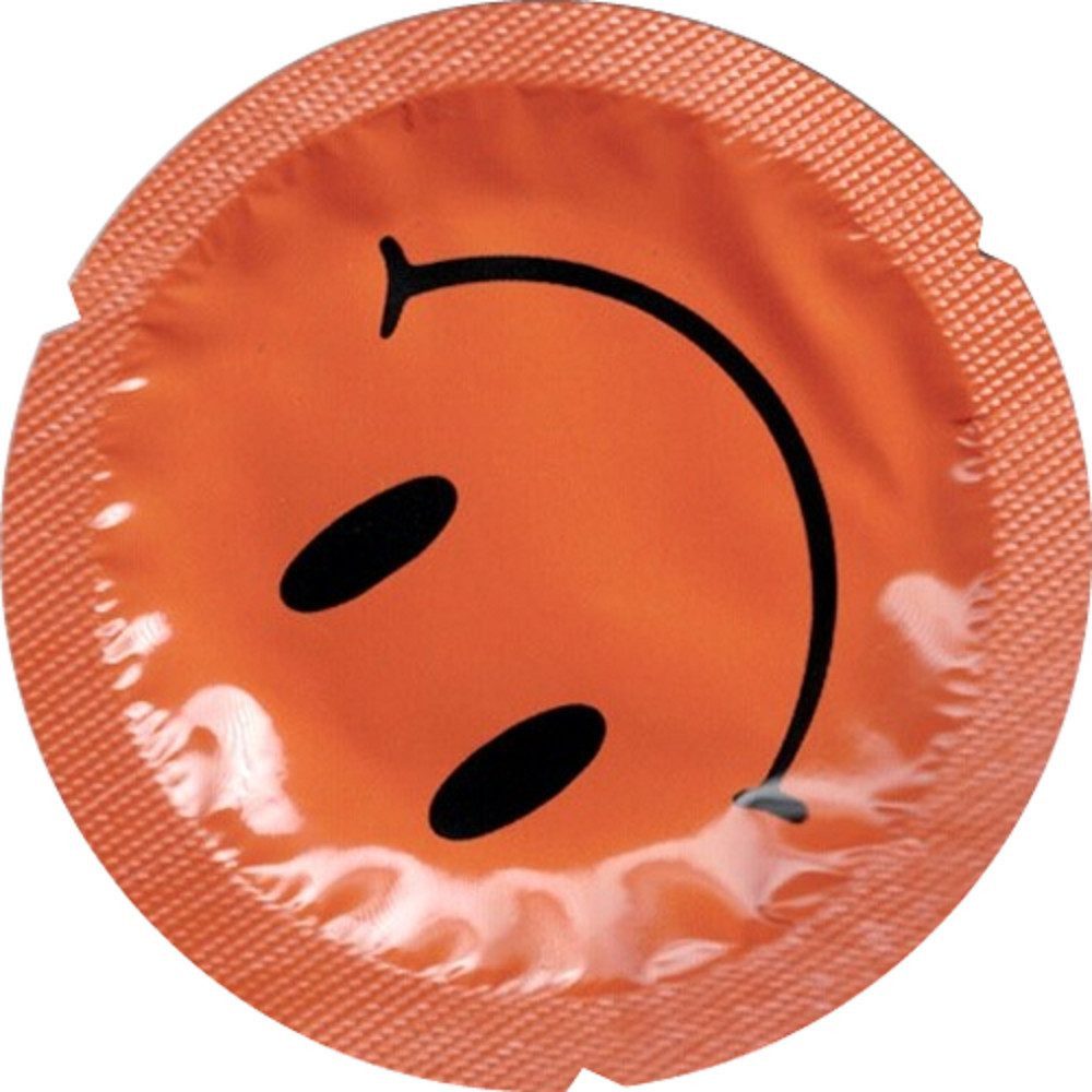 EXS Kondome Smiley Face - glückliche Kondome in Rundfolien Packung mit, 12 St., witzige Kondome mit Motiv, Rundfolien mit Emoji/Smiley-Motiven in verschiedenen Farben