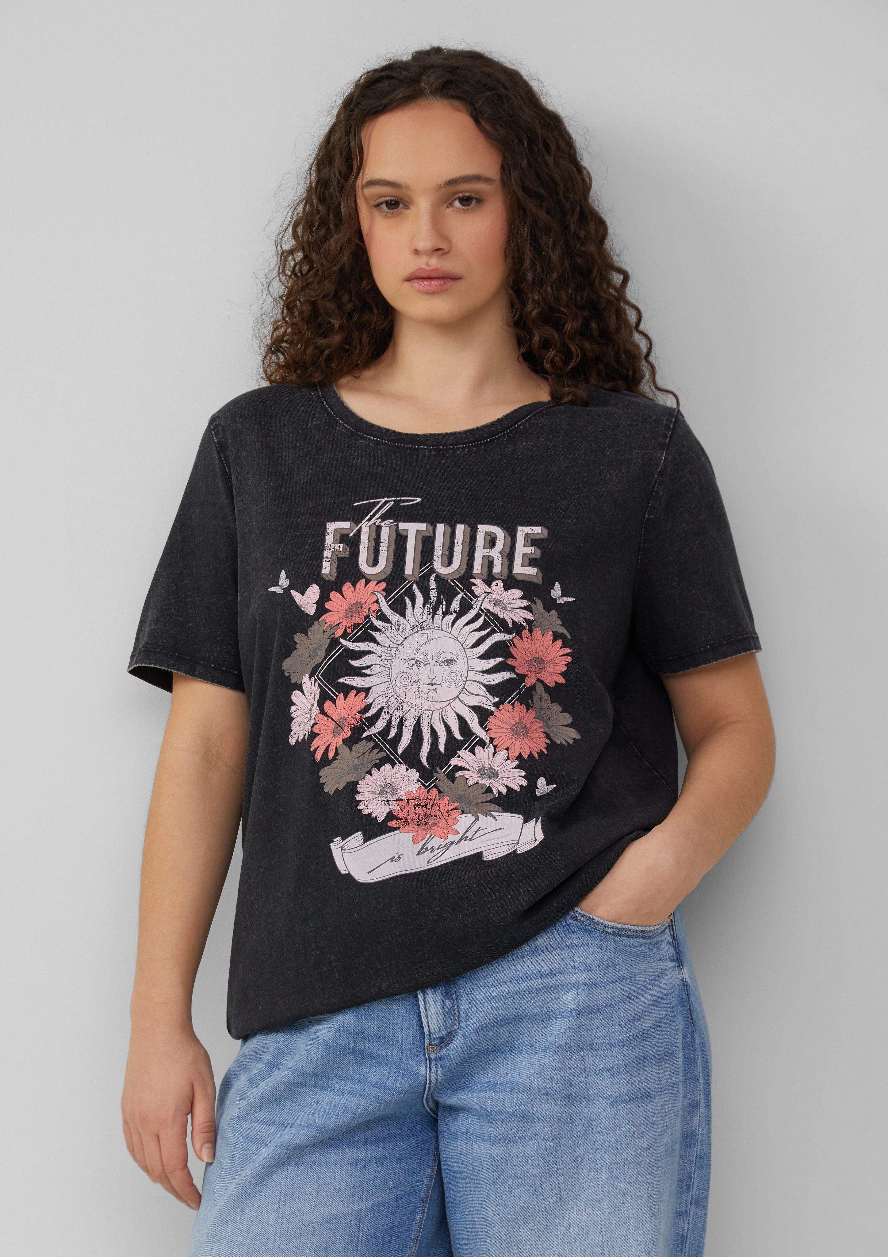 QS Kurzarmshirt Baumwollshirt mit Frontprint in günstig online kaufen
