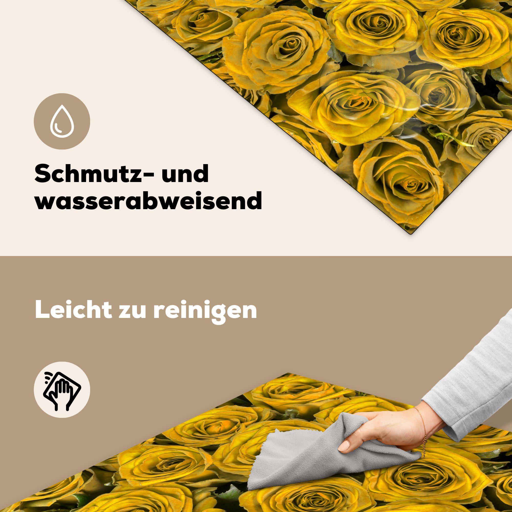 Vinyl, tlg), für Herdblende-/Abdeckplatte MuchoWow - (1 Arbeitsplatte cm, Ceranfeldabdeckung, - küche Gelb 78x78 Blumenstrauß, Rosen