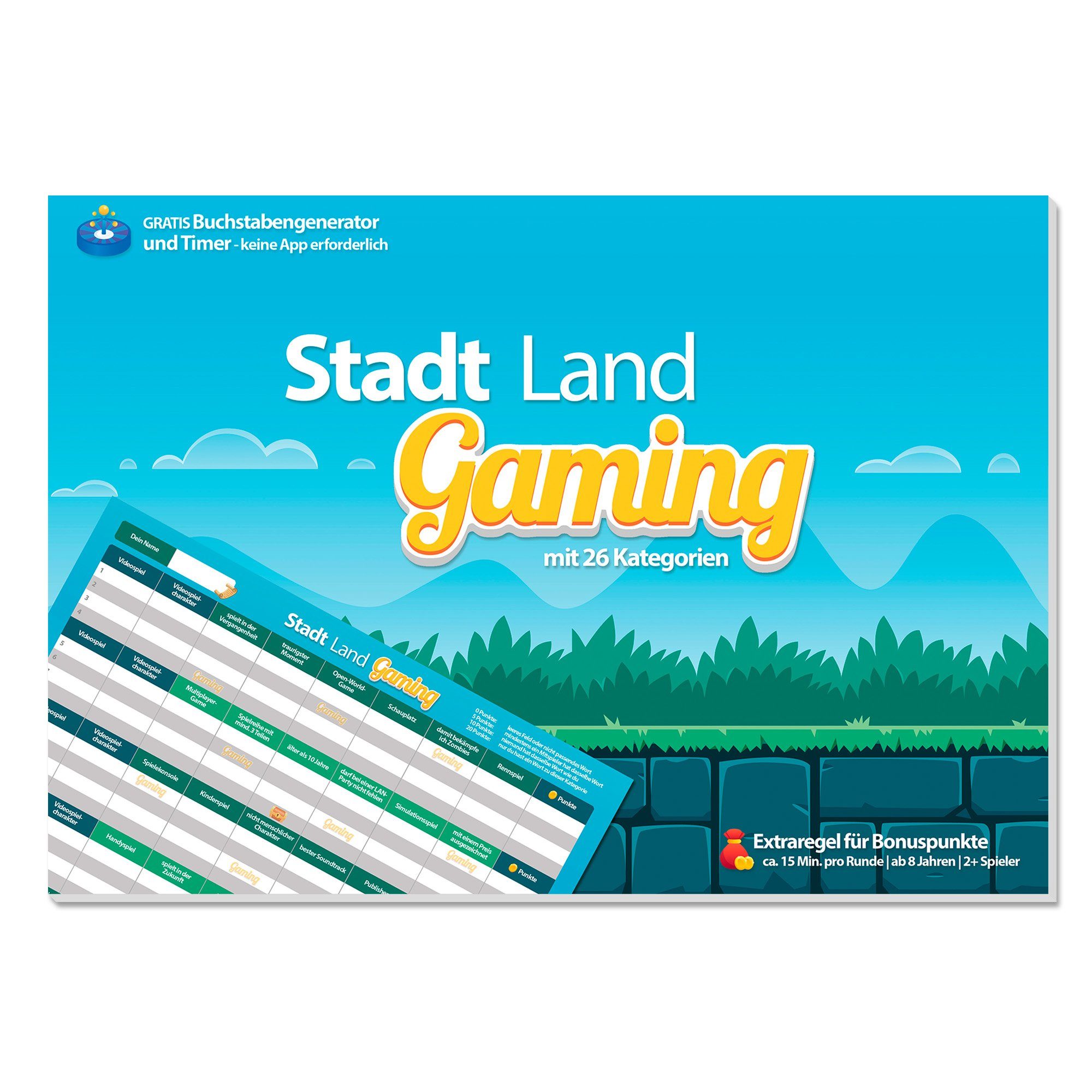 Spiel Stadt Land Gaming (DIN A4), Spielblock, Partyspiel