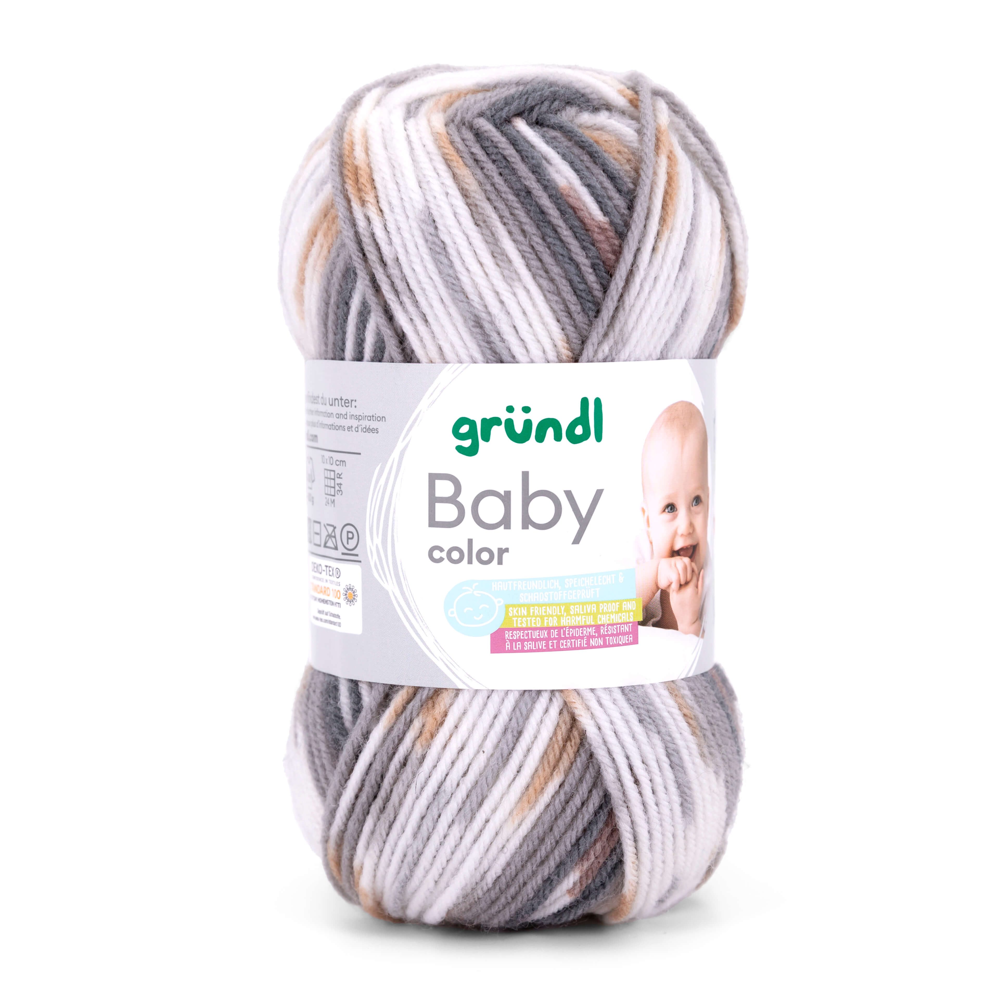 Gründl Wolle zum stricken und häkeln, Baby Color, selbstmusternd Häkelwolle, 150 m (50g Strickgarn Babywolle, mit Jacquard Effekt), 70 % Polyacryl, 30 % Polyamid