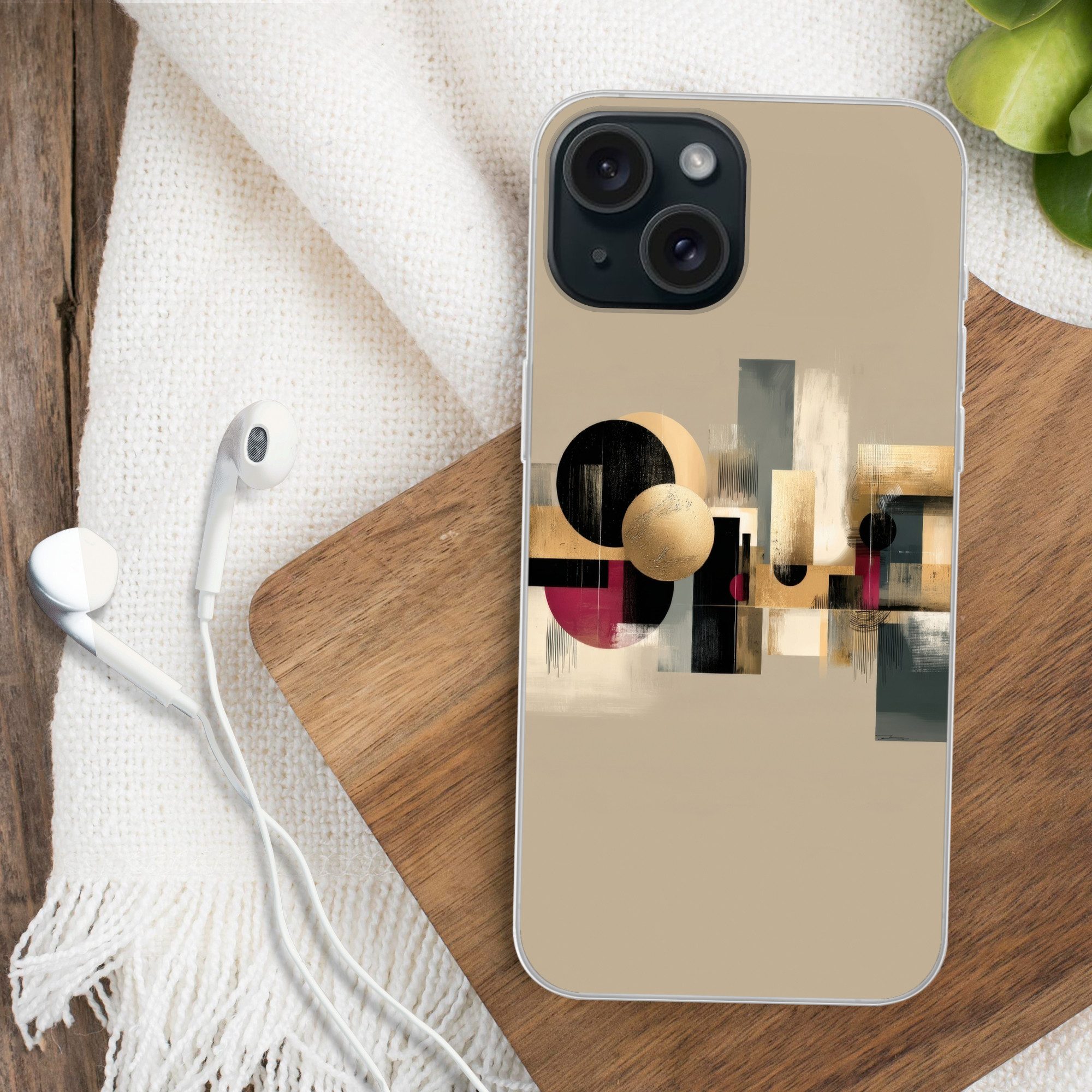 MuchoWow Handyhülle für Apple iPhone 15 Abstrakt - Formen - Beige - Texturen, Smartphone-Bumper, Print, Handy Schutzhülle Dünn