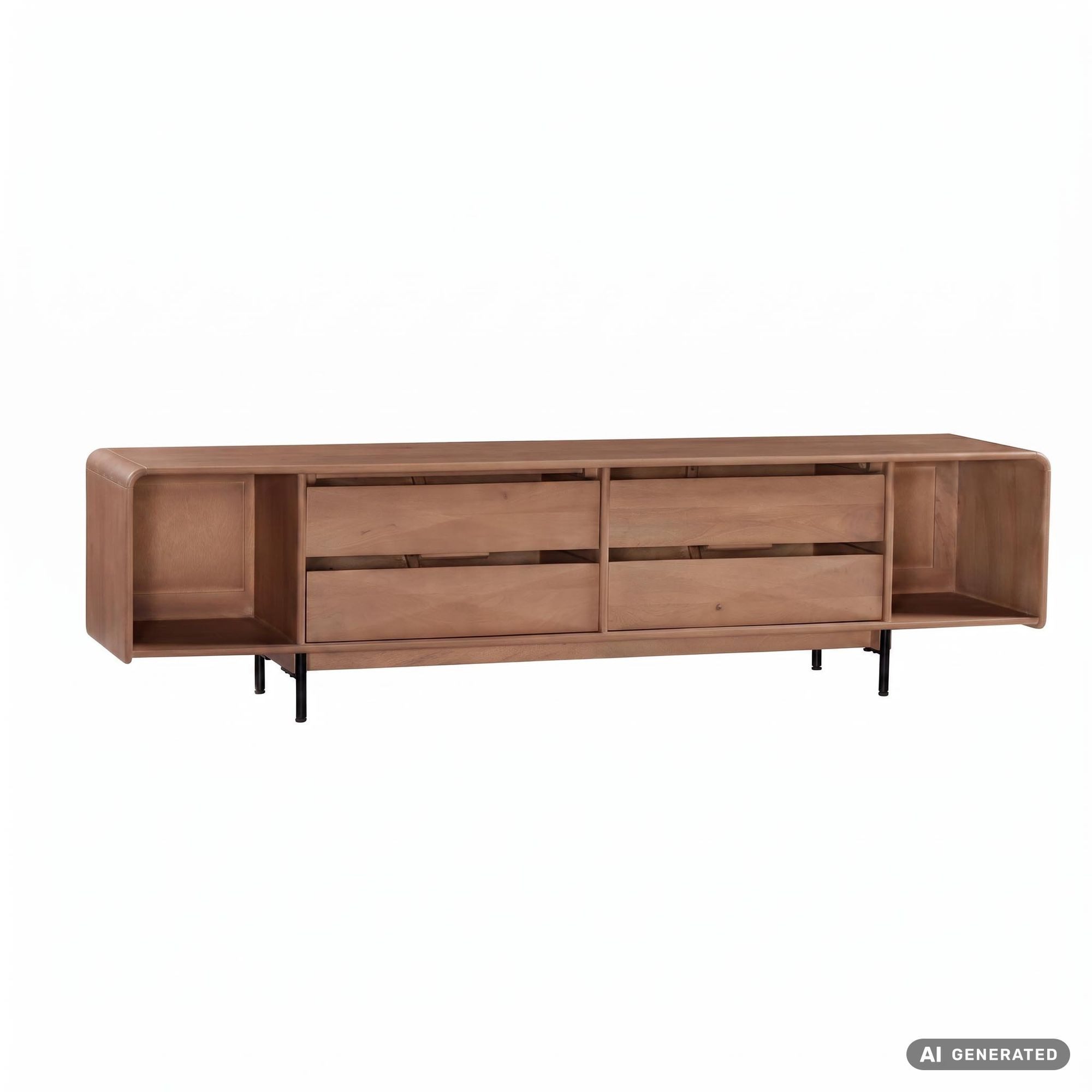 Wohnling Lowboard WL7.916 TV Board Fernsehschrank Fernsehkommode Massivholz 180cm Holz (Stilvolles Mediamöbel aus echtem Mangoholz), Viel Stauraum dank vier Schubladen