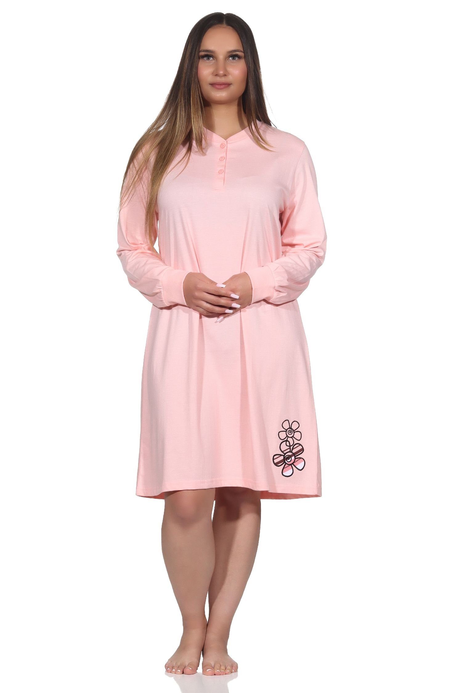 Normann Nachthemd Normann Damen Nachthemd langarm mit Bündchen - auch in Übergrössen rosa