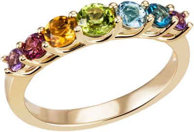 Firetti Fingerring Schmuck Geschenk Silber 925 Silberring Ring Regenbogen, mit Amethyst, Rhodolith, Citrin, Peridot, Topas