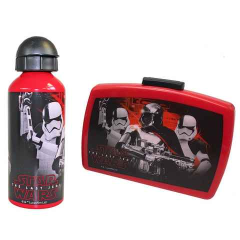 kamelshopping Lunchbox 2-tlg. Pausenset bestehend aus Brotdose und Trinkflasche, Kunststoff, Aluminium, (2-tlg), 600ml Flasche, Doese mit Rennwand, Star Wars (The Last Jedi) Design