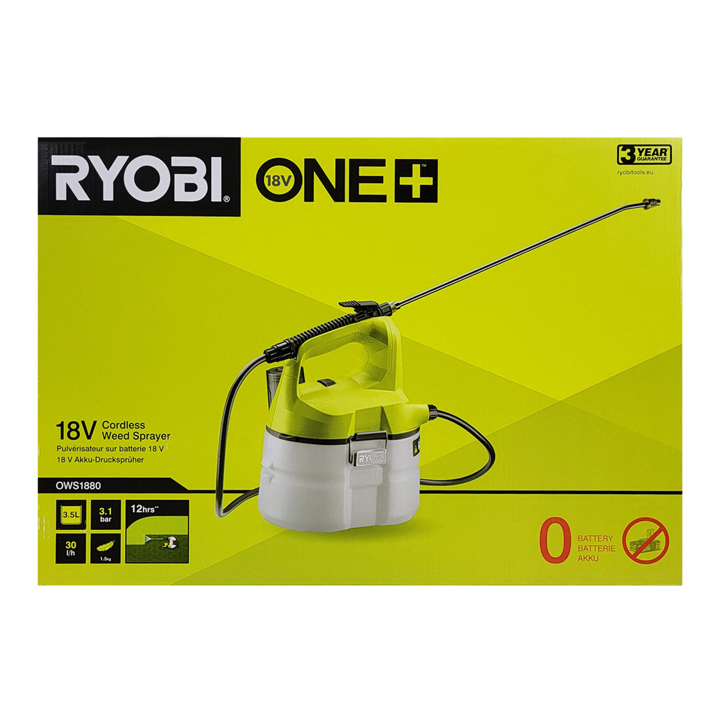 RYOBI Akku-Drucksprühgerät Ryobi ONE+ OWS1880 Akku-Drucksprüher – 3,5L, Pumpfrei