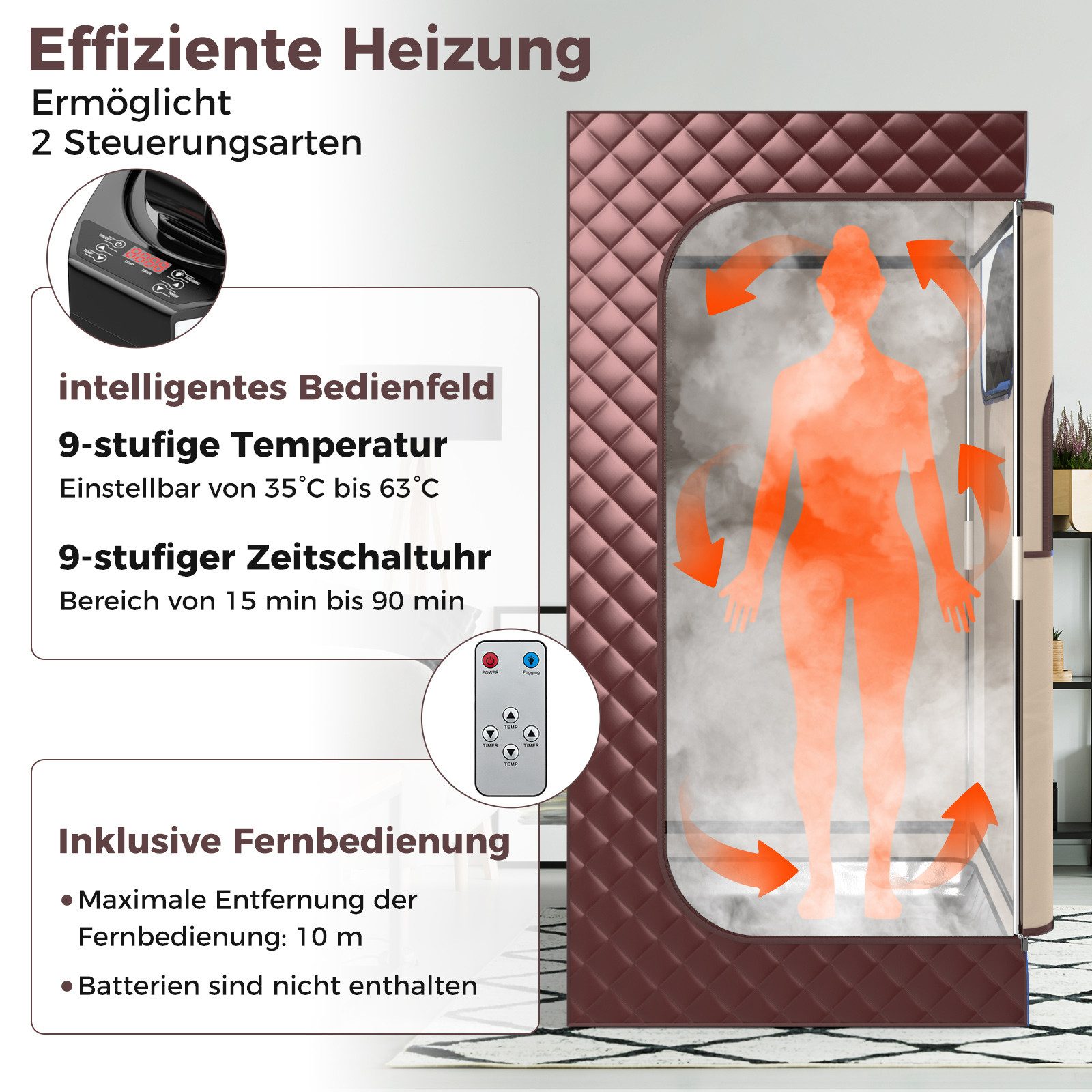 COSTWAY Sauna 1000W, 3L Dampfgenerator, mit Fußmassagegerät & Klappstuhl