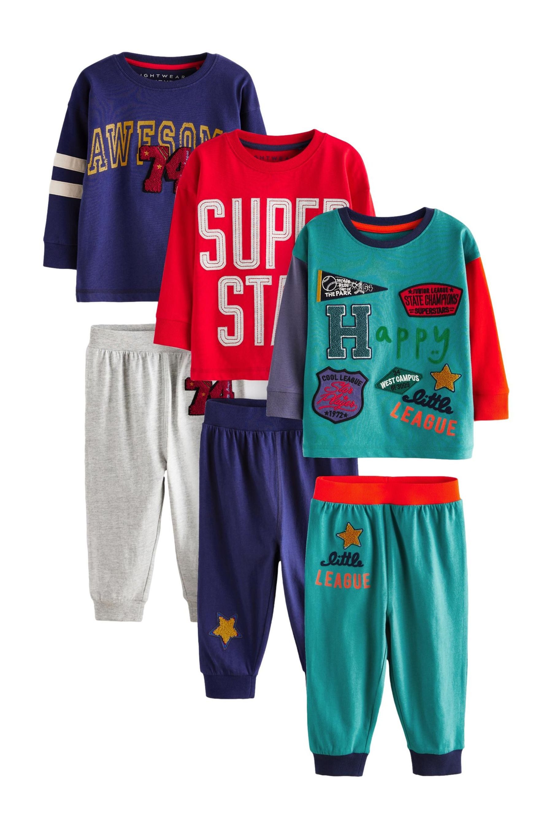 Pyjama Oversized Fit Schlafanzug Baumwolle, 3er-Pack