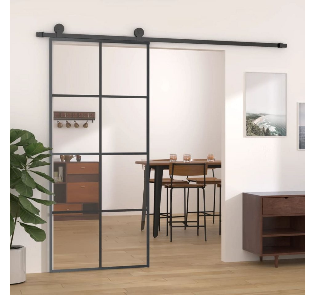 Thumbnail - vidaXL Schiebetür, Zimmertür Schwarz 90x205 cm ESG-Glas und Aluminium