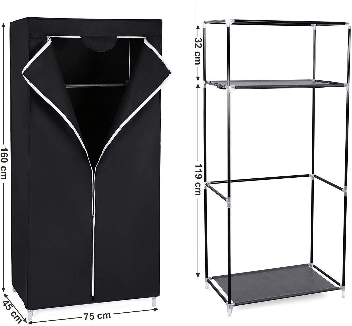 SONGMICS Kleiderschrank Stoffschrank, Faltschrank mit Kleiderstange, Kleiderständer, 75 x 45 x 160 cm