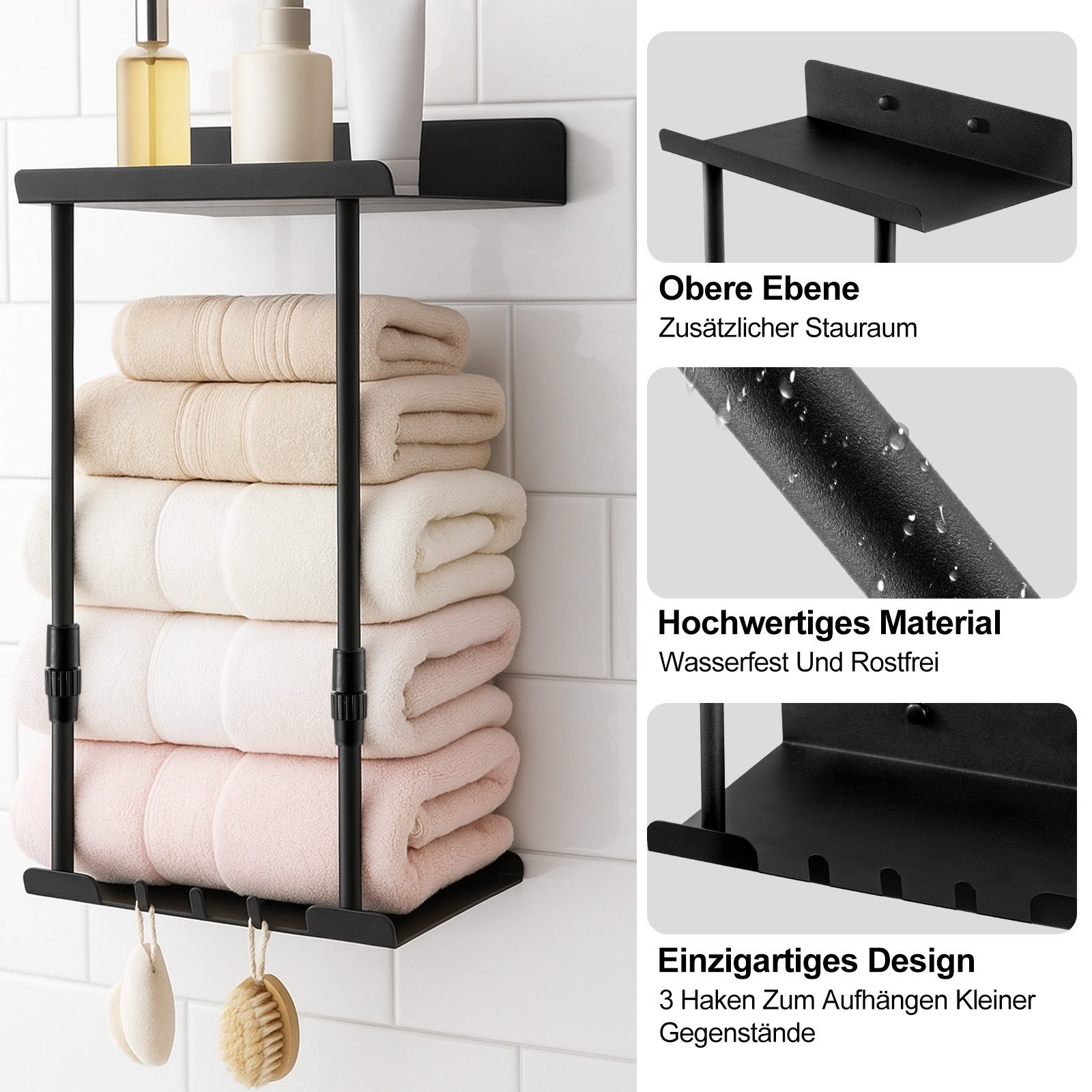 Youyijia Autokleiderbügel Verstellbarer Handtuchhalter Schwarz – Ausziehbarer Badetuchhalter