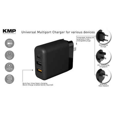 KMP 30W Multiport Travel Charger Black Schnelllade-Gerät (Singlepack, 4-tlg., schnelles Laden)