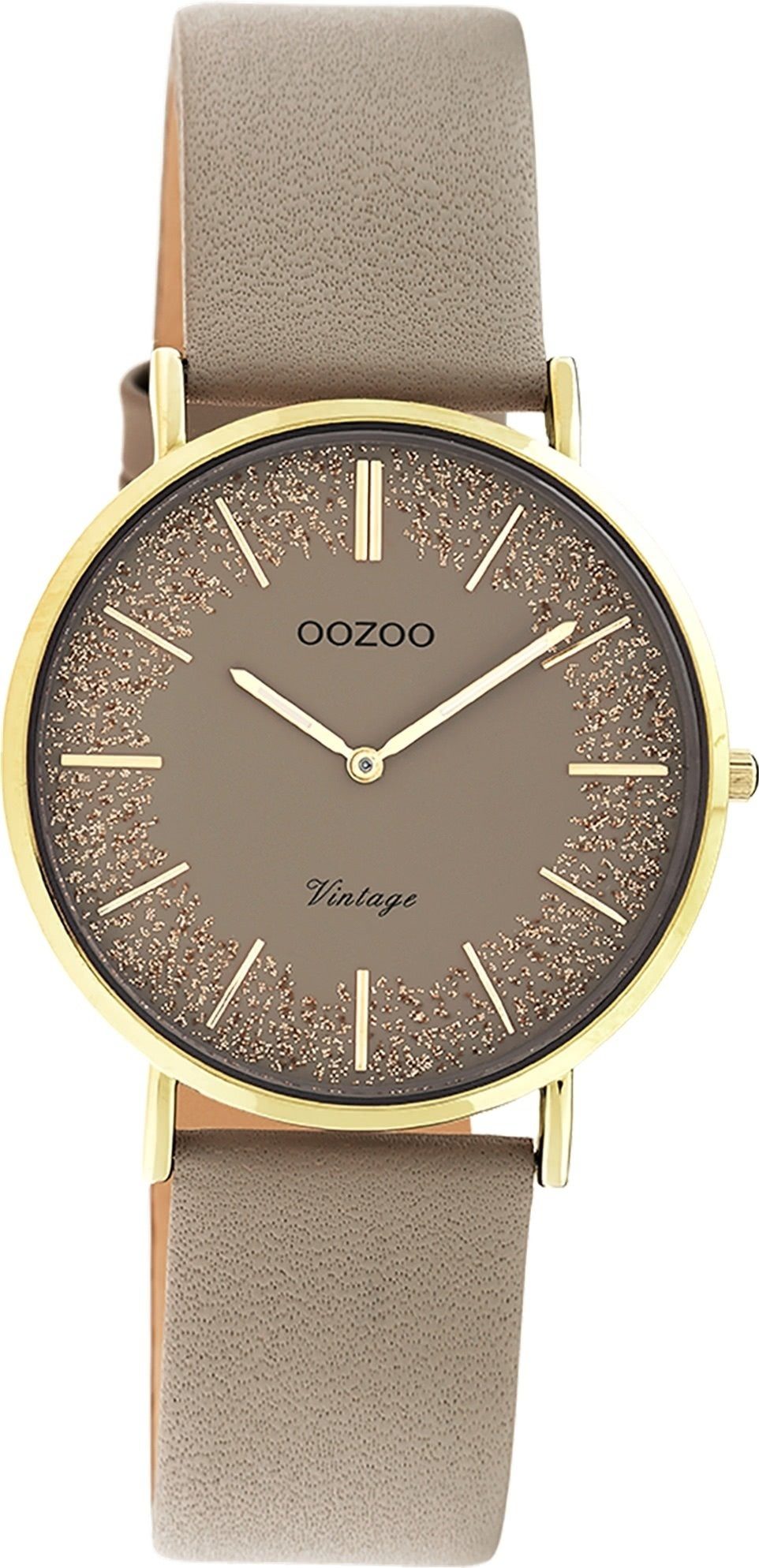 OOZOO Quarzuhr Oozoo Damen Armbanduhr mittel Damenuhr 32mm) (ca. Lederarmband, Vintage rund, Fashion-Style Series