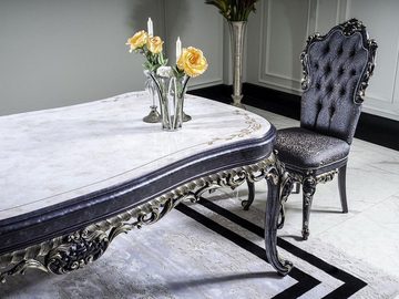 Casa Padrino Esszimmerstuhl Luxus Barock Esszimmerstuhl Set Blau / Gold - Handgefertigtes Küchen Stühle 6er Set - Barock Esszimmer Möbel - Edel & Prunkvoll