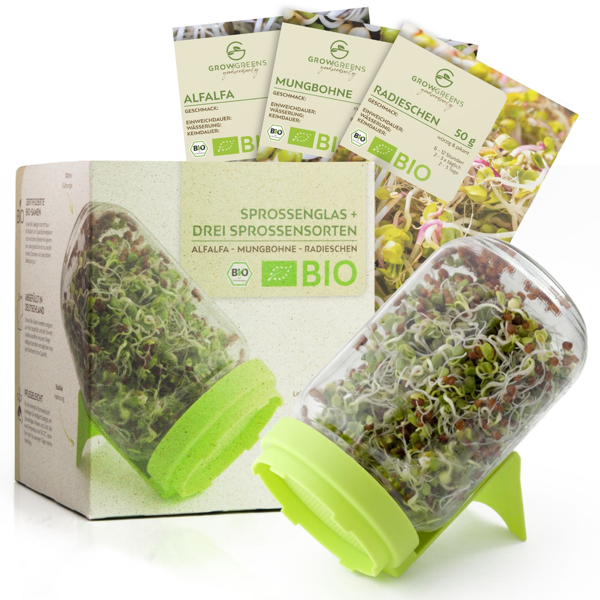 Growgreens Gemüsesamen Sprossenglas Keimglas mit 3 günstig online kaufen