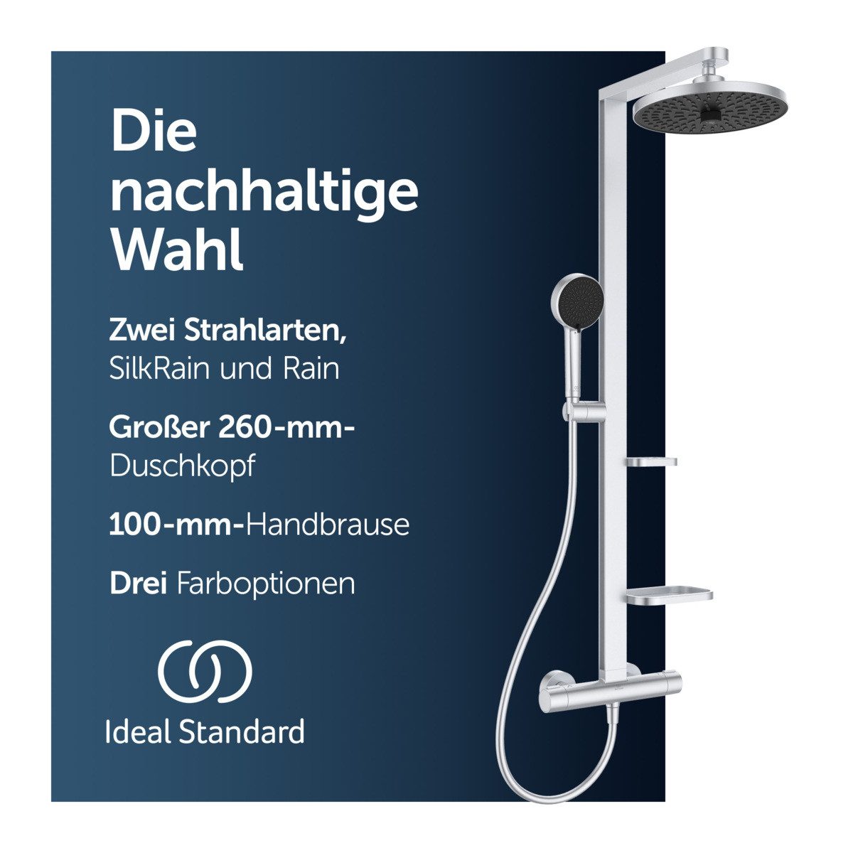 Ideal Standard Duschsystem Ceratherm Alu+, Höhe 111.30 cm, Multifunktionsbrause, mit Thermostatkartusche, Wasser- und