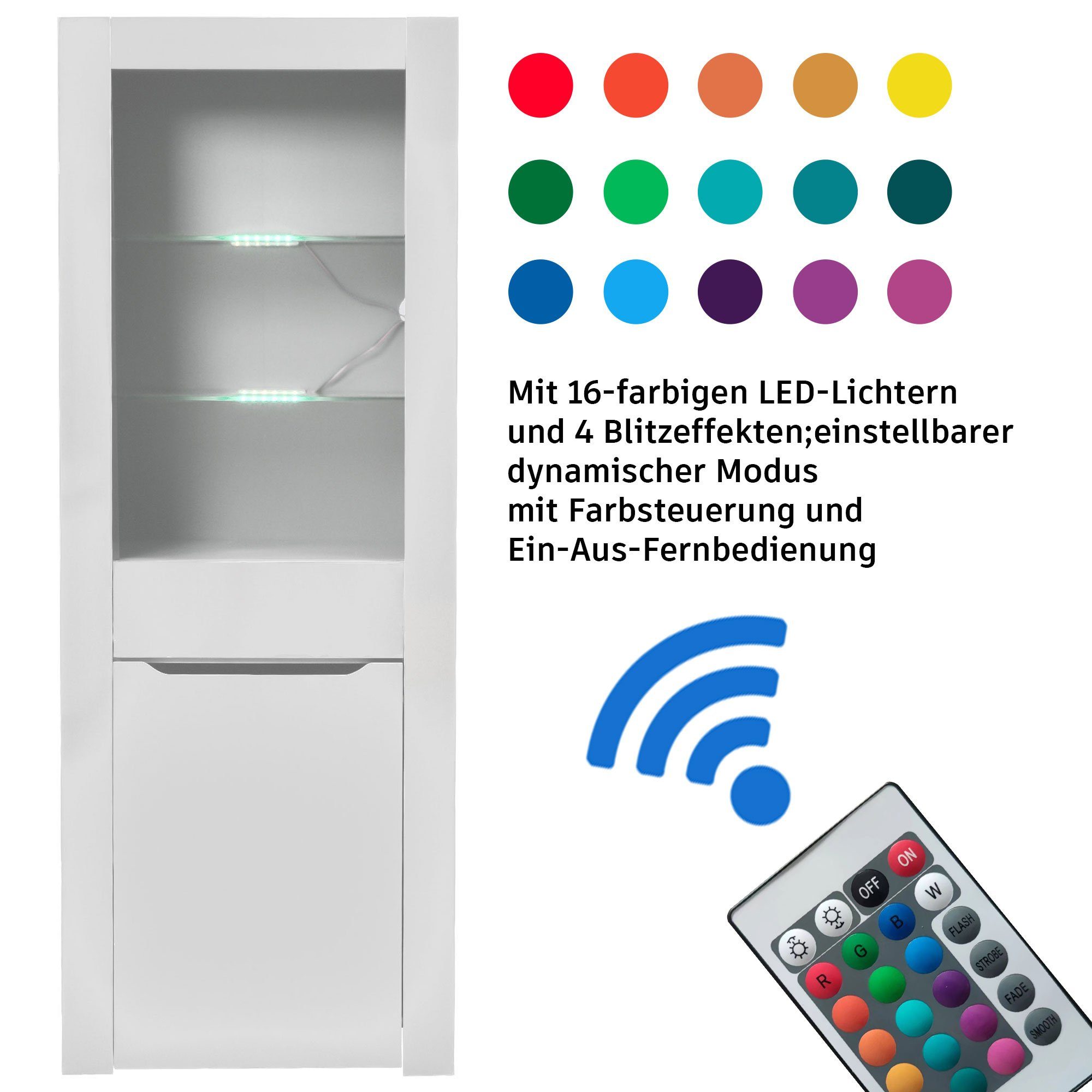 Merax Vitrine hochglanz mit LED, Bücherschrank mit Glasablagen und Schublad günstig online kaufen