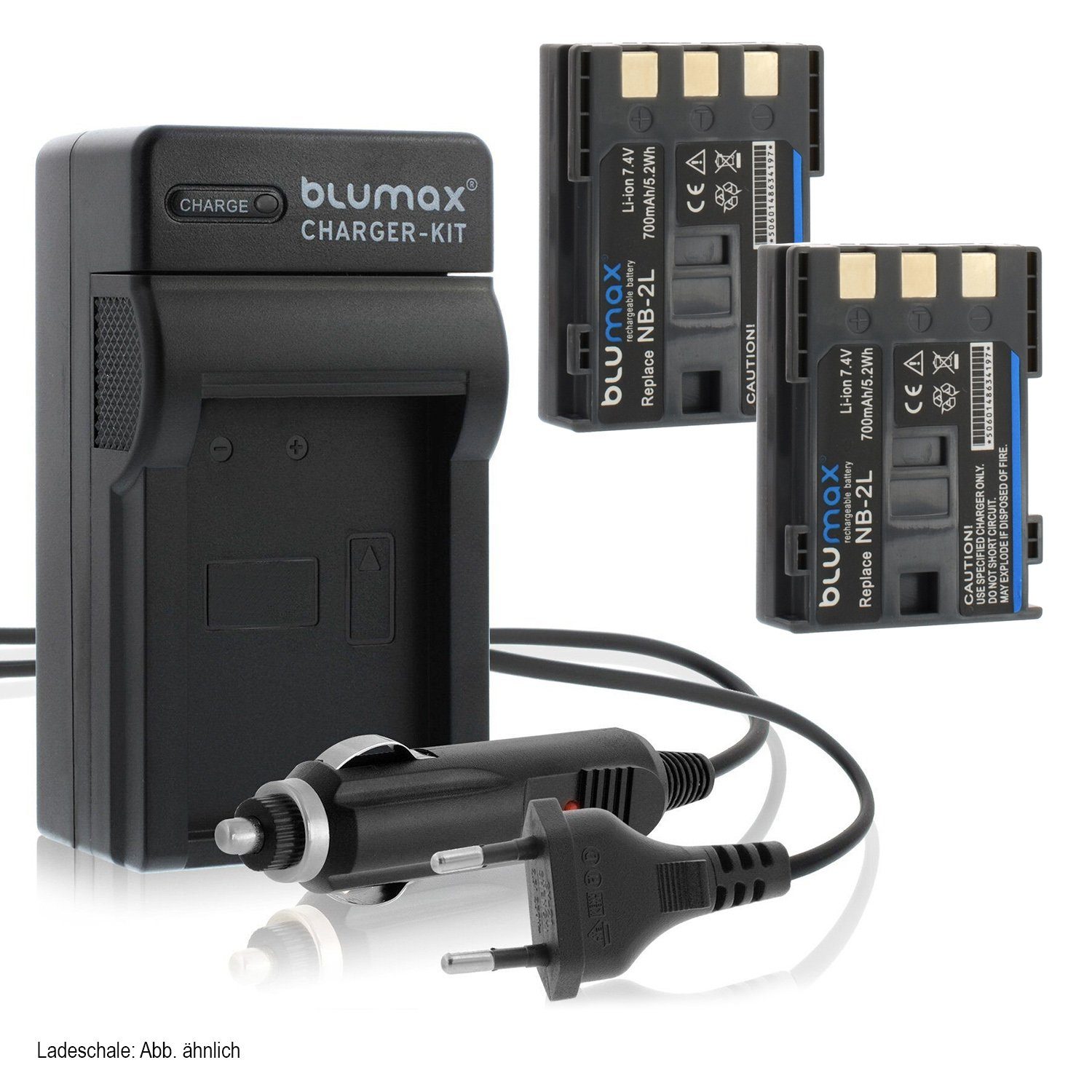 Blumax Set mit Lader für Canon NB-2L EOS PowerShot 700mAh Kamera-Akku