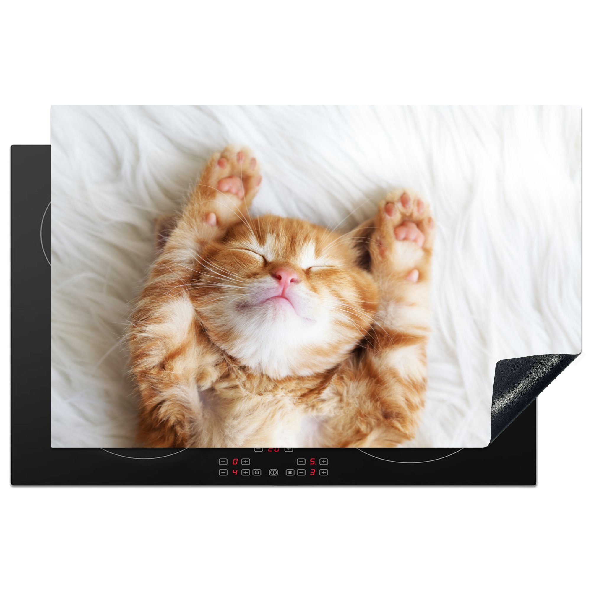 MuchoWow Herdblende-/Abdeckplatte Katze - Rot - Haustiere - Kätzchen, Vinyl, (1 tlg), 81x52 cm, Induktionskochfeld Schutz für die küche, Ceranfeldabdeckung