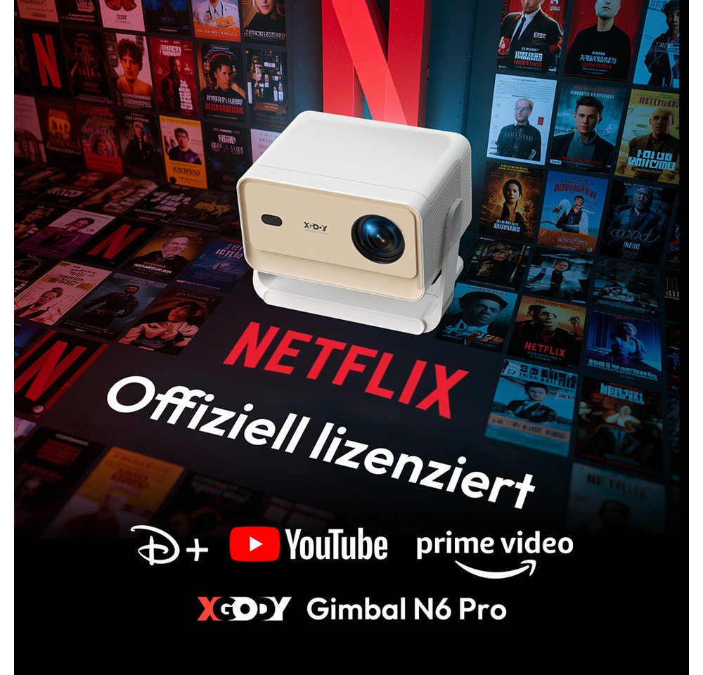 XGODY N6 Pro Beamer Native 1080P, Kompatibel mit Netflix 4K unterstützt Beamer (700 lm, 3840 x 2160 px (700 ANSI) px, Mini Beamer 4K mit Autofokus/6D Trapezkorrektur/WiFi 6/Bluetooth 5.4) weiß