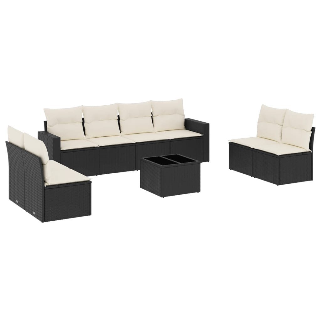 vidaXL Gartenlounge-Set 9-tlg. Garten-Sofagarnitur mit Kissen Schwarz Poly Rattan, (1-tlg)