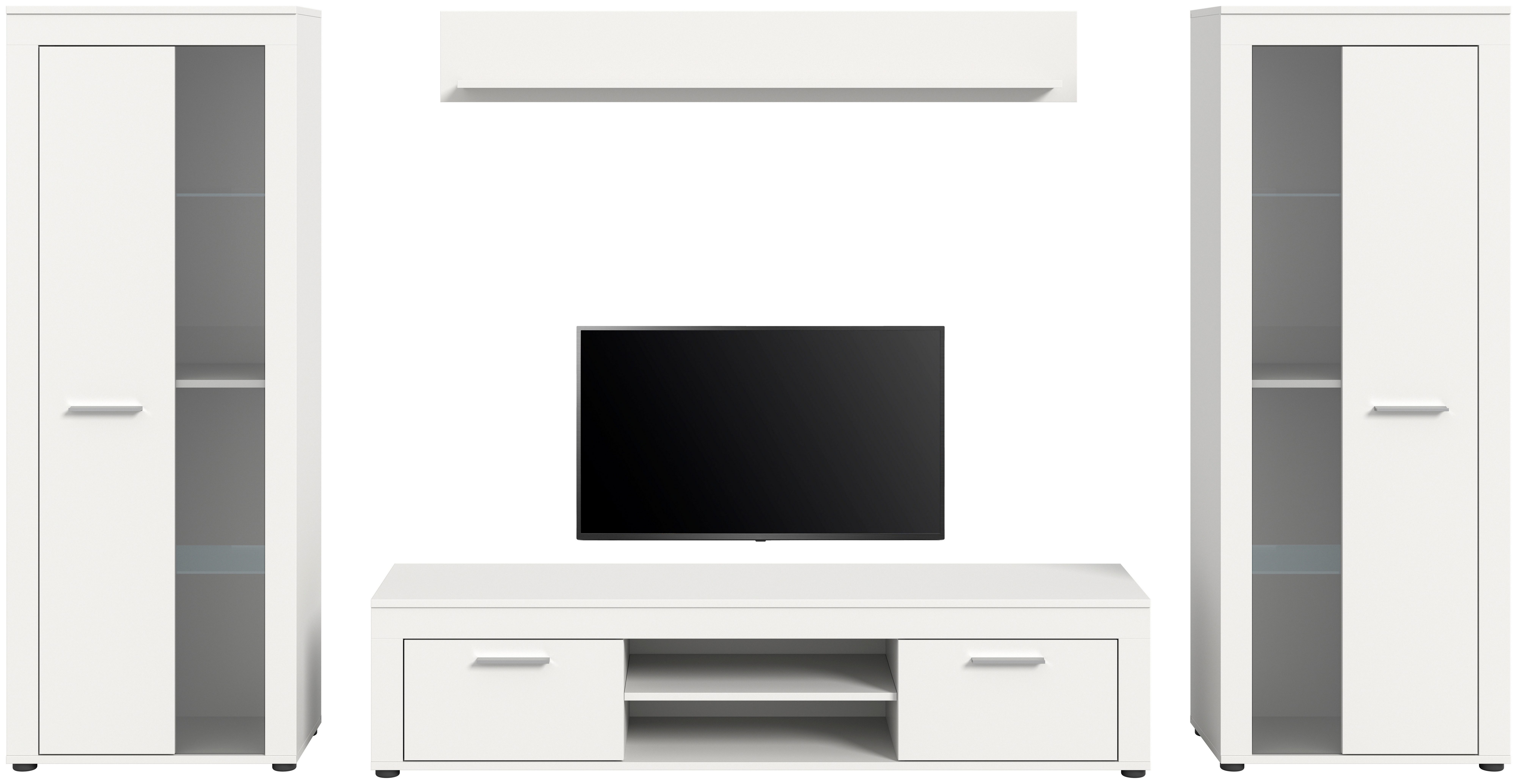 OTTO home Wohnwand AOSTA, Breite 310cm, 4-teilige Wohn-Kombination, (bestehend aus: 2x Vitrine, Lowboard, Wandboard), Wohnwand, Kombination, Anbauwand, Möbel Set, Schrankwand, Möbel Kombi