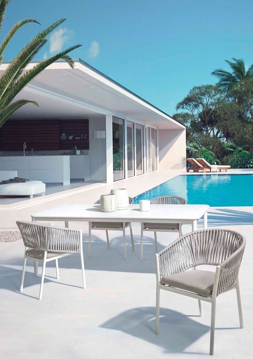 Bizzotto Gartenstuhl FLORENCIA, Hellgrau, Weiß, Aluminium, Tetoron, (1 St), Stapelbar, mit Sitzkissen