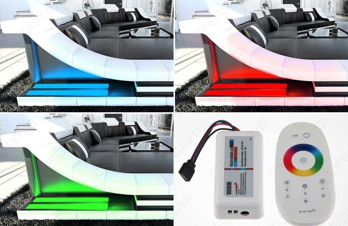 Designer Leder und Weiß Schwarz Couch Form L LED-Beleuchtung Sofa Lagerware, Eckcouch USB-Anschluss mit Dreams Turino Ecksofa Ecksofa