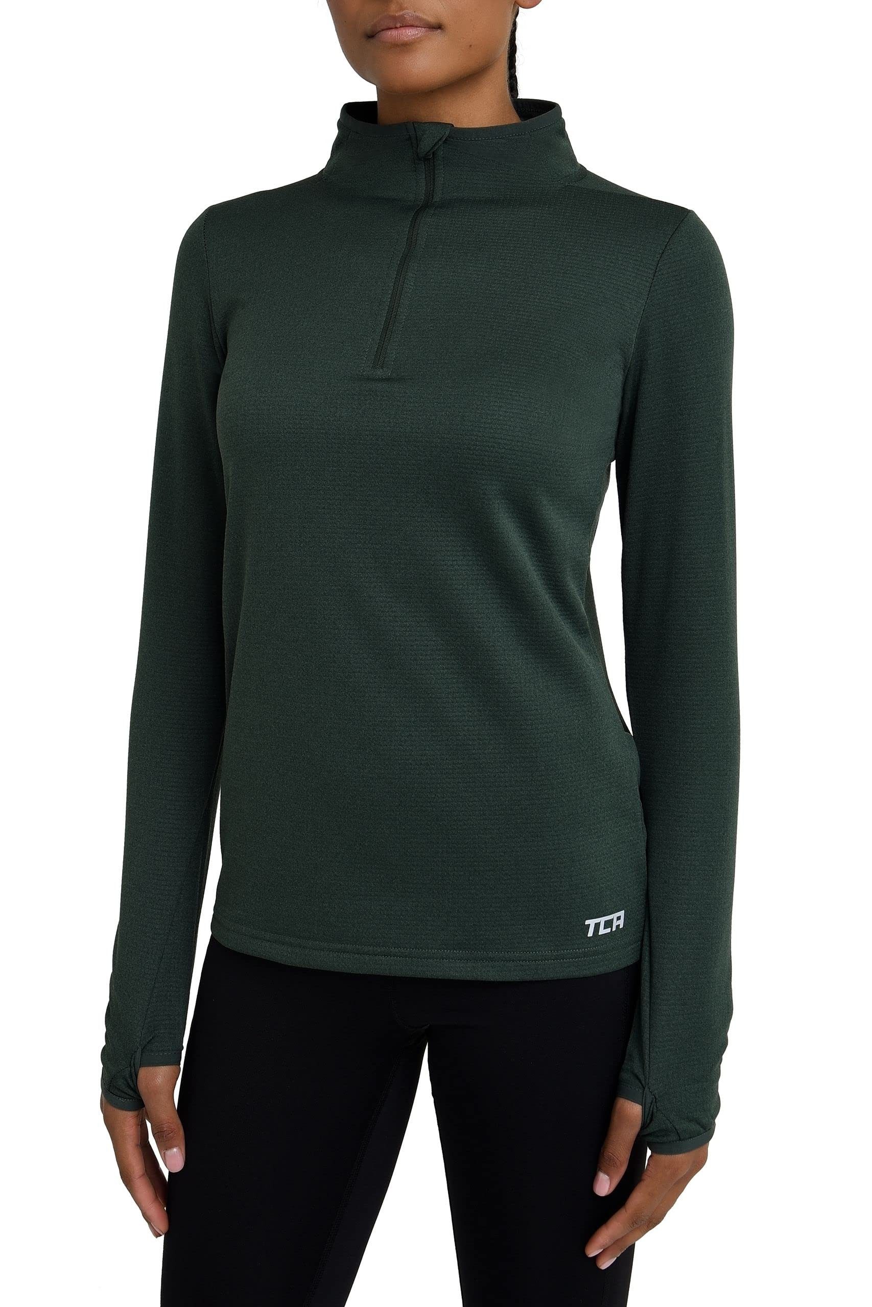 TCA Langarmshirt Damen Sport Shirt Langarm Laufshirt Fitness Yoga - Dunkelgrün, XL (1-tlg)