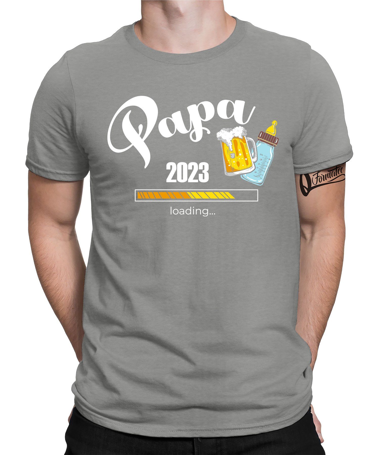 Quattro Formatee Kurzarmshirt Papa 2023 Loading Bier Babyflasche - Vatertag Vater Herren T-Shirt (1-tlg) Heather Grau
