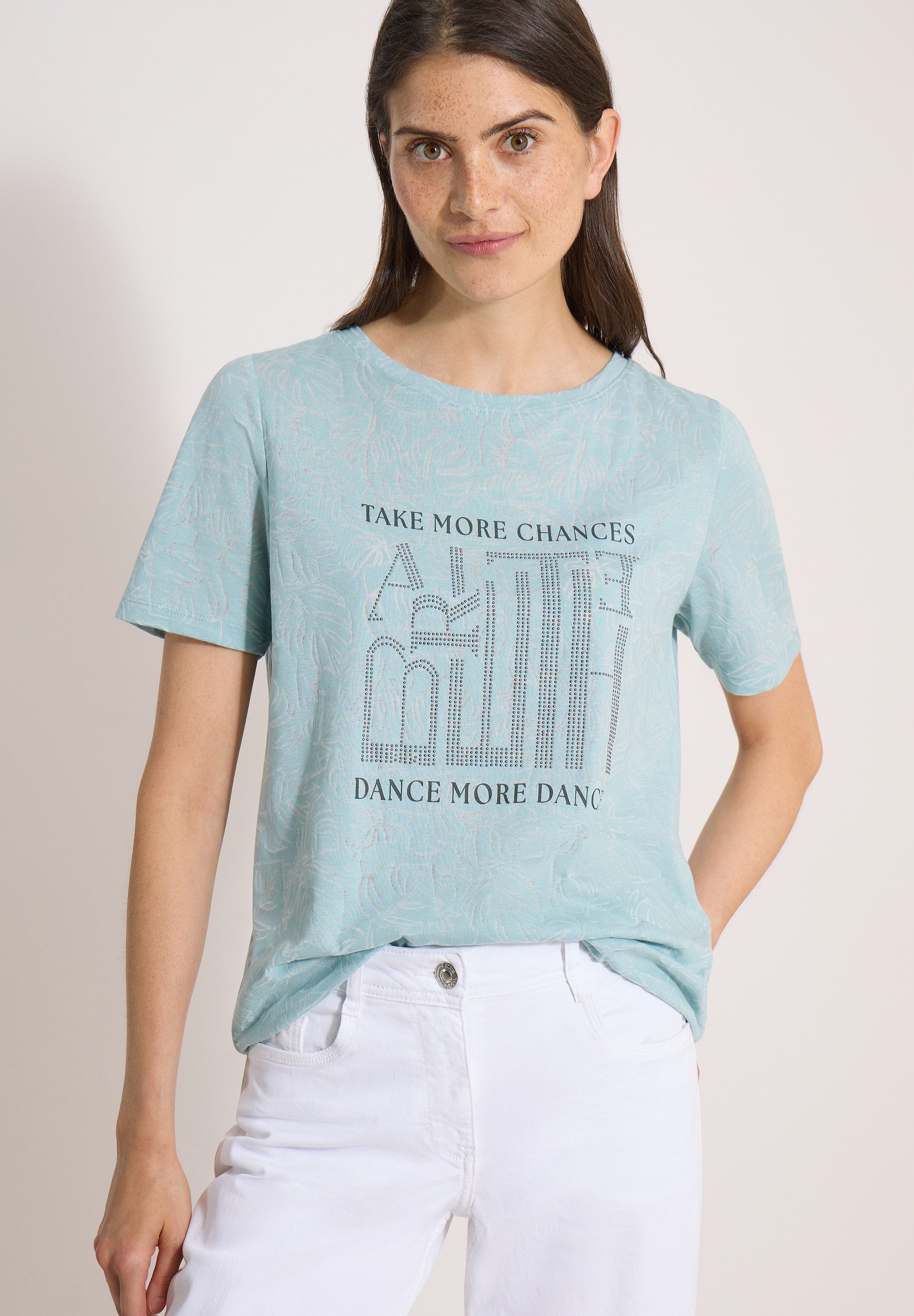 CECIL Print-Shirt Sommershirt, Elastikbund, Ausbrenner-Optik