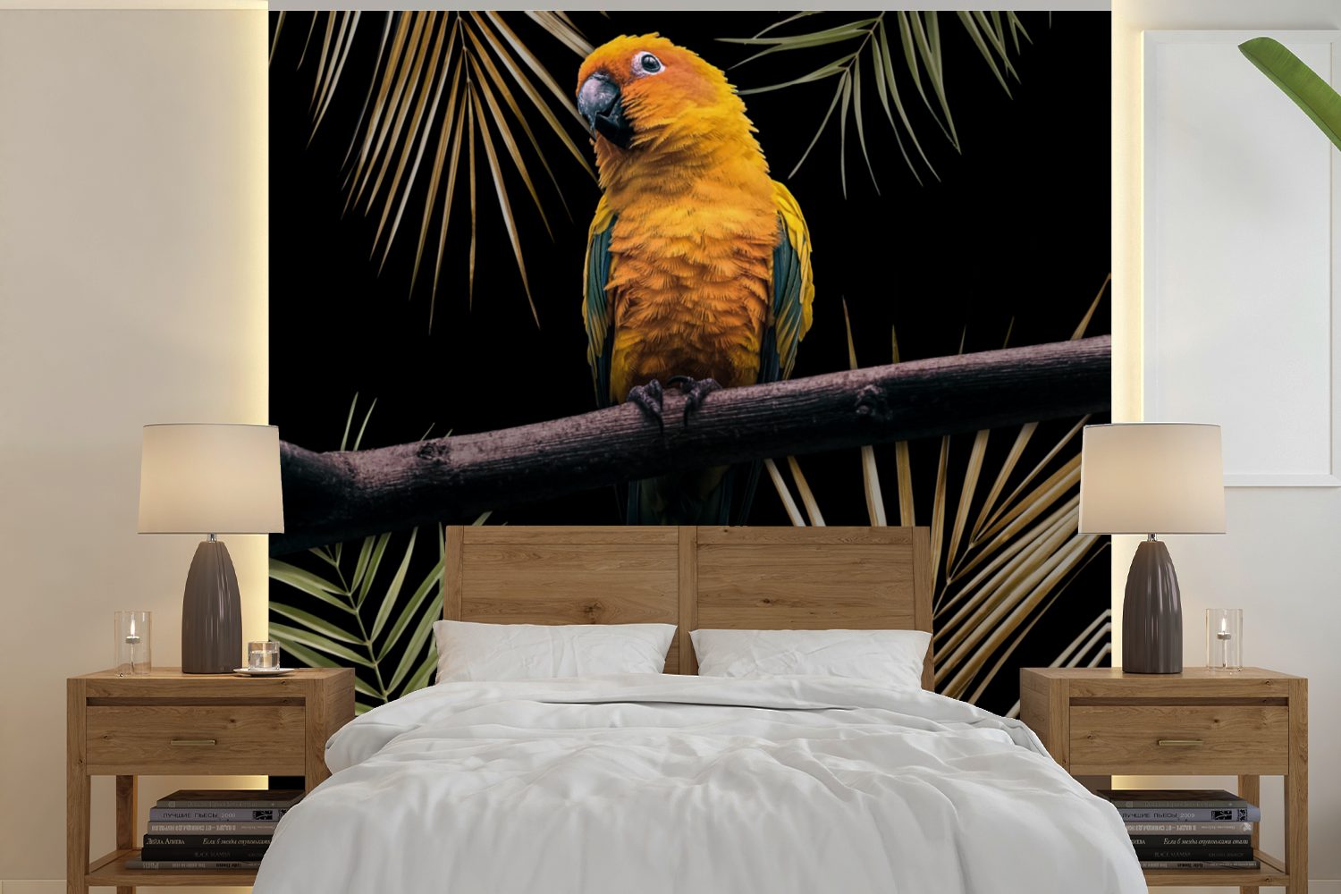 Vogel - für Matt, - Schlafzimmer, St), Wandtapete Wohnzimmer Blätter, bedruckt, Vinyl Zweig Fototapete MuchoWow Papagei oder Tapete (5 -