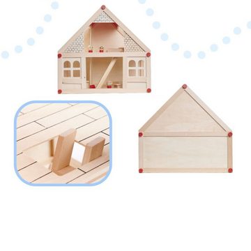 suebidou Puppenhaus kleine Puppenstube aus Naturholz mit Möbeln und Figuren