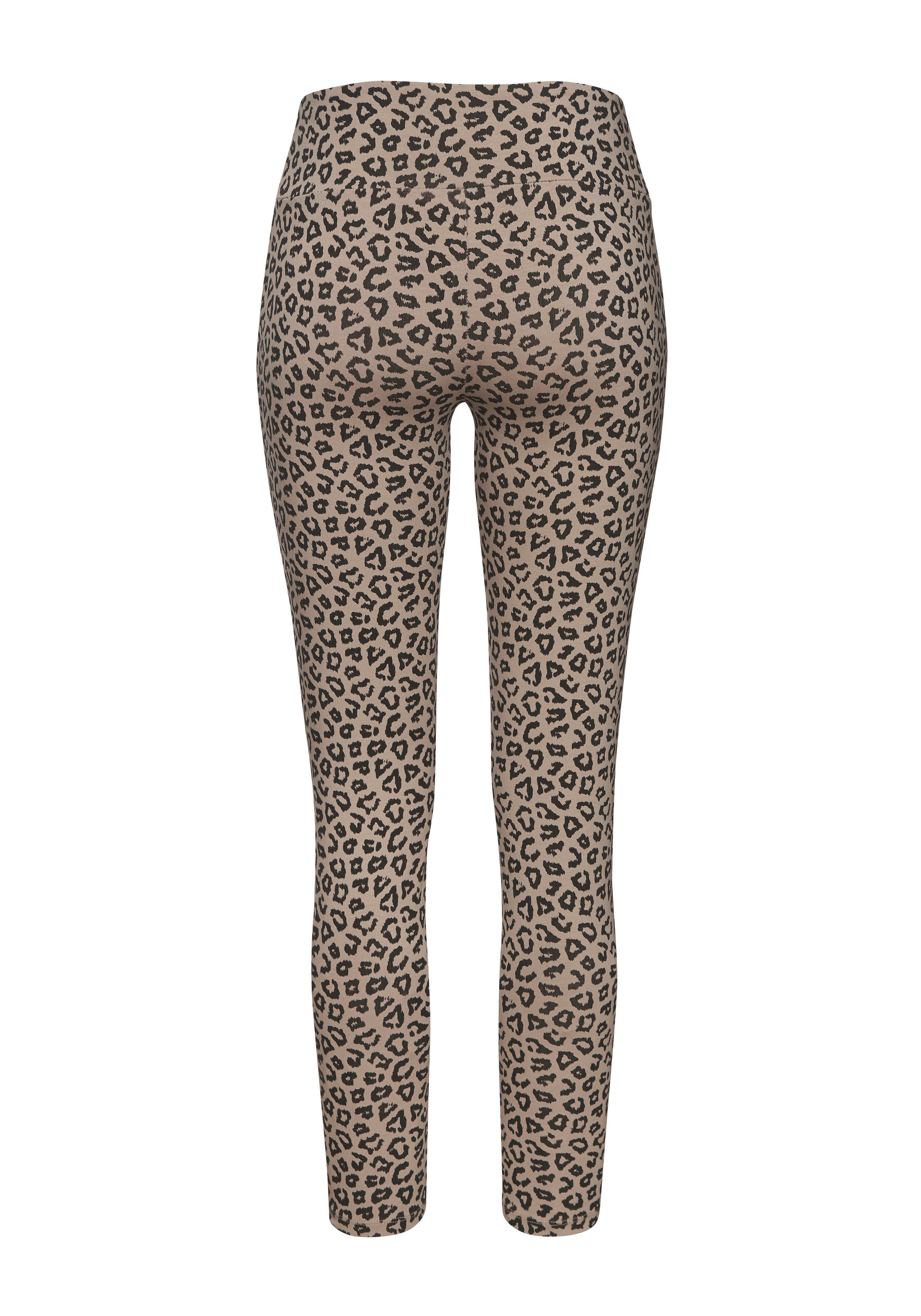 LASCANA Leggings Sweatleggings mit breitem Bündchen im Leo-Print, Loungewear