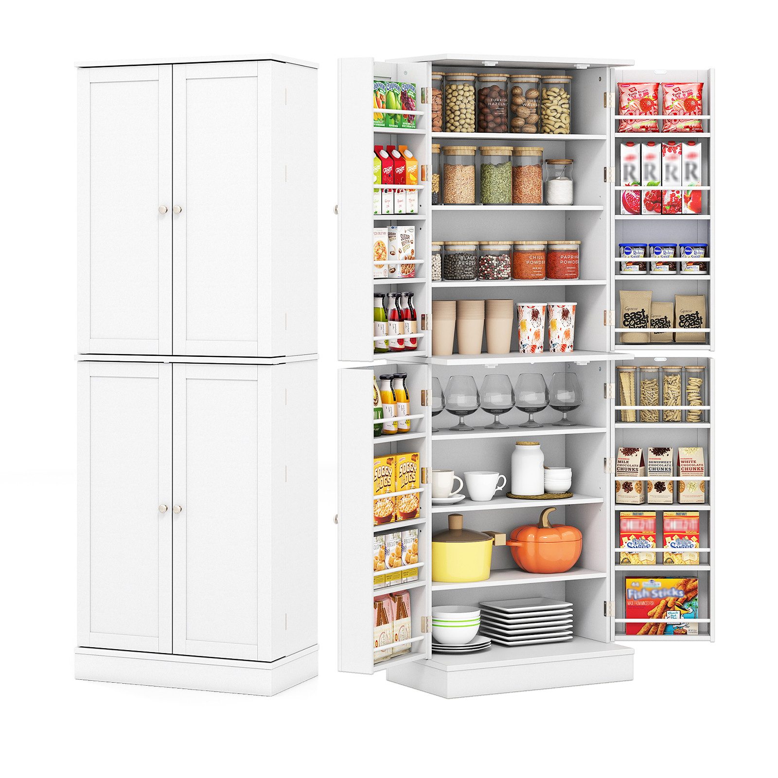 KOMFOTTEU Vorratsschrank Küchenschrank mit 16 Türregalen & 6 Verstellbaren Regalen
