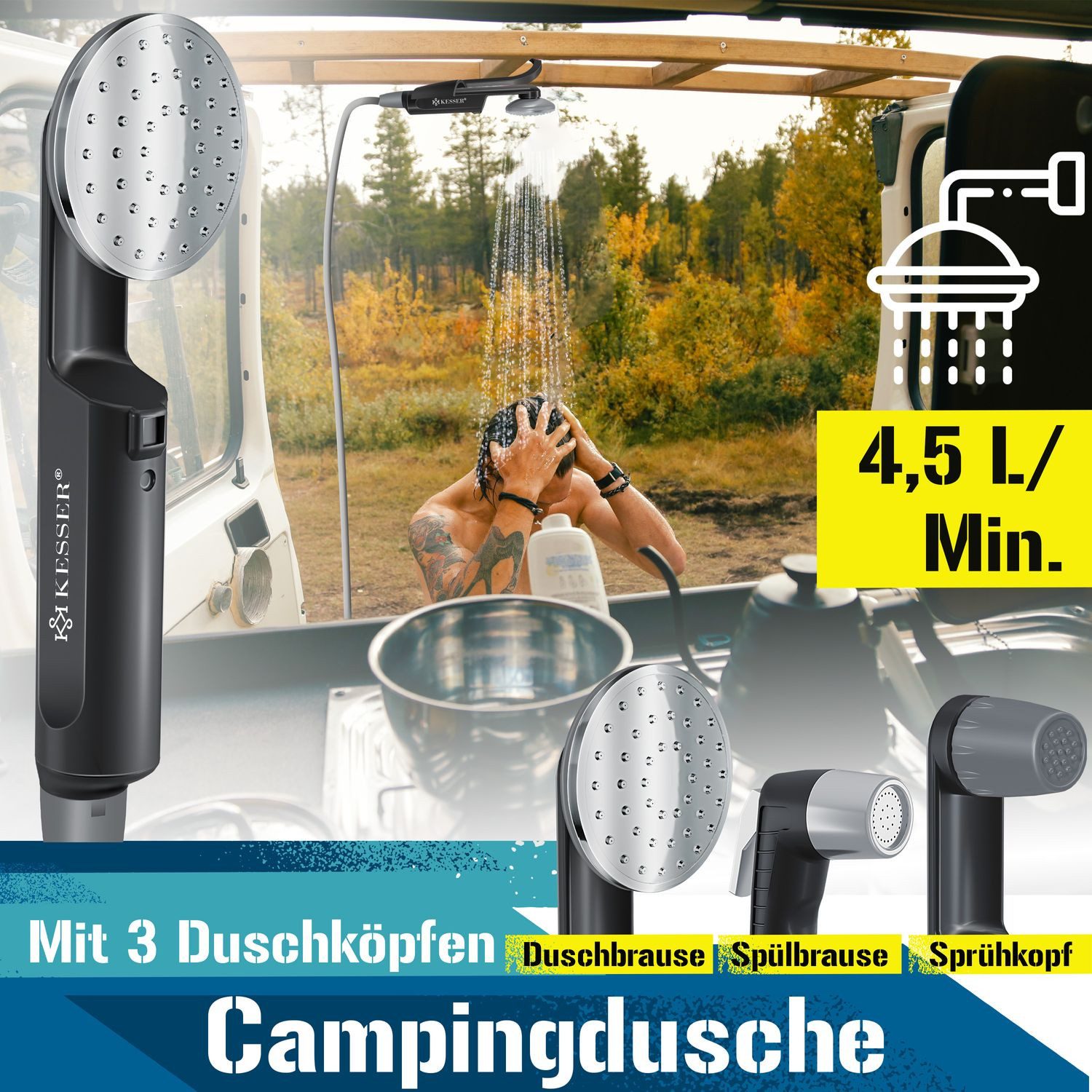 KESSER Gartendusche, Campingdusche mit Akku Tauchpumpe Handbrause 2x 2200 m günstig online kaufen